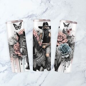 20oz Womens Horse Floral Grey Stainless Steel Tumbler